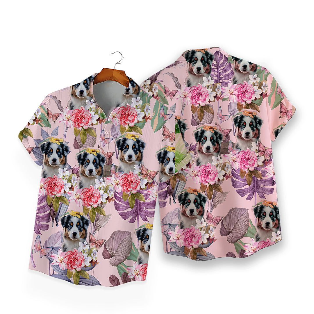 Custom Hawaiian Shirt for Pet Lovers | Personalized Pet Lovers Gift | Floral & Tropical Leaves Pattern Pink Color Aloha Shirt