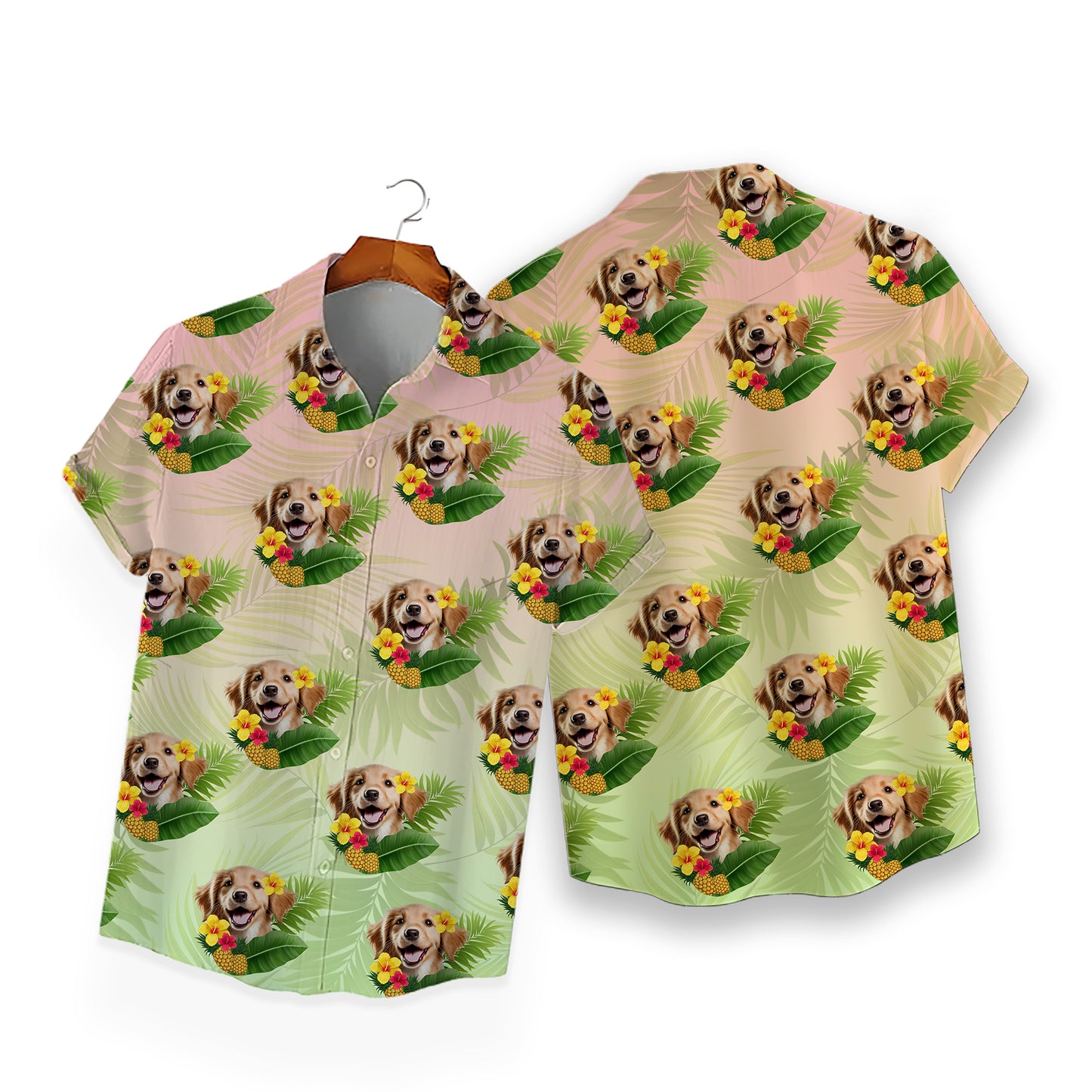 Custom Hawaiian Shirt for Pet Lovers | Personalized Pet Lovers Gift | Pineapples & Hibiscus Pattern Pastel Color Aloha Shirt