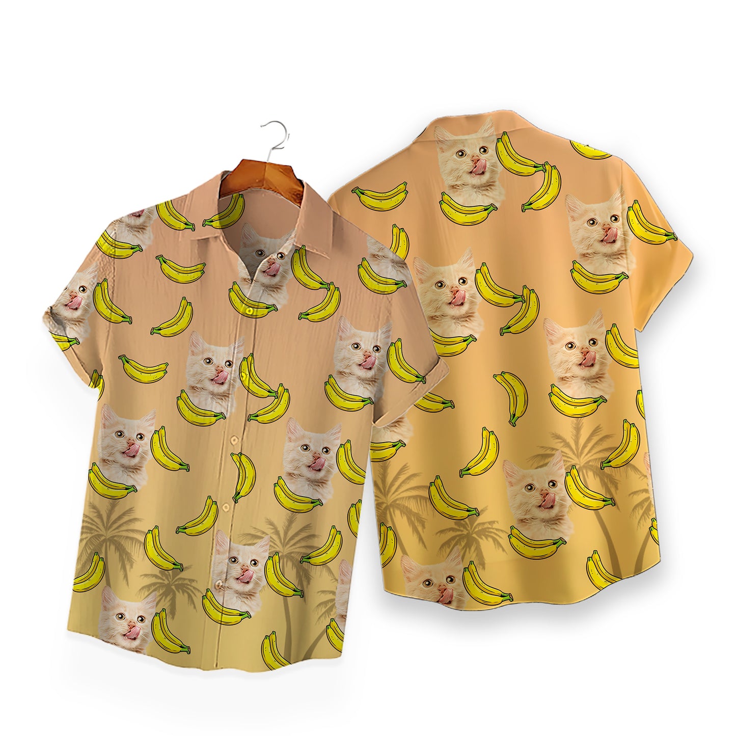 Custom Hawaiian Shirt for Pet Lovers | Personalized Pet Lovers Gift | Bananas & Palm Trees Pattern Beige Color Aloha Shirt