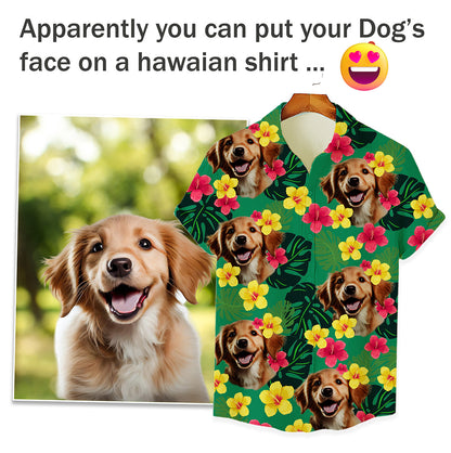 Custom Hawaiian Shirt for Pet Lovers | Personalized Pet Lovers Gift | Tropical Hibiscus & Leaves Pattern Green Color Aloha Shirt