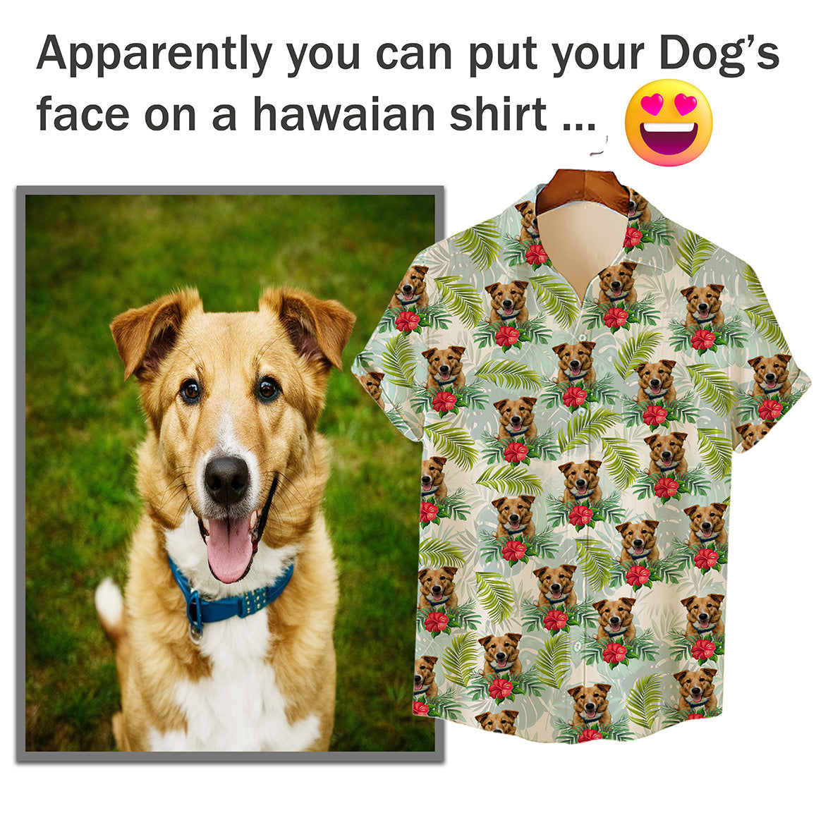 Individuelles Hawaiihemd für Tierliebhaber | Personalisiertes Geschenk für Tierliebhaber | Helles Aloha-Shirt mit tropischem Blätter- und Blumenmuster