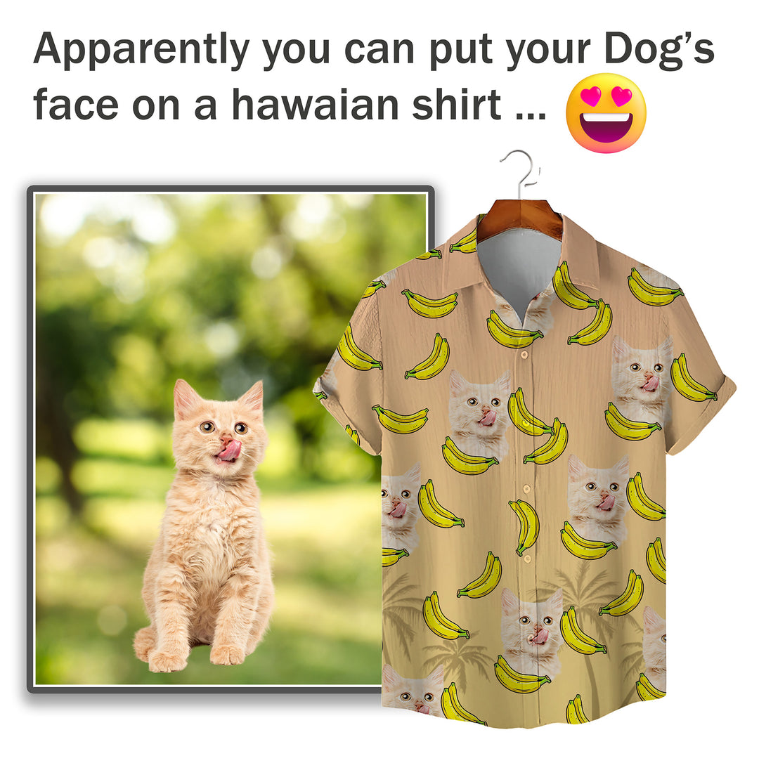 Custom Hawaiian Shirt for Pet Lovers | Personalized Pet Lovers Gift | Bananas & Palm Trees Pattern Beige Color Aloha Shirt