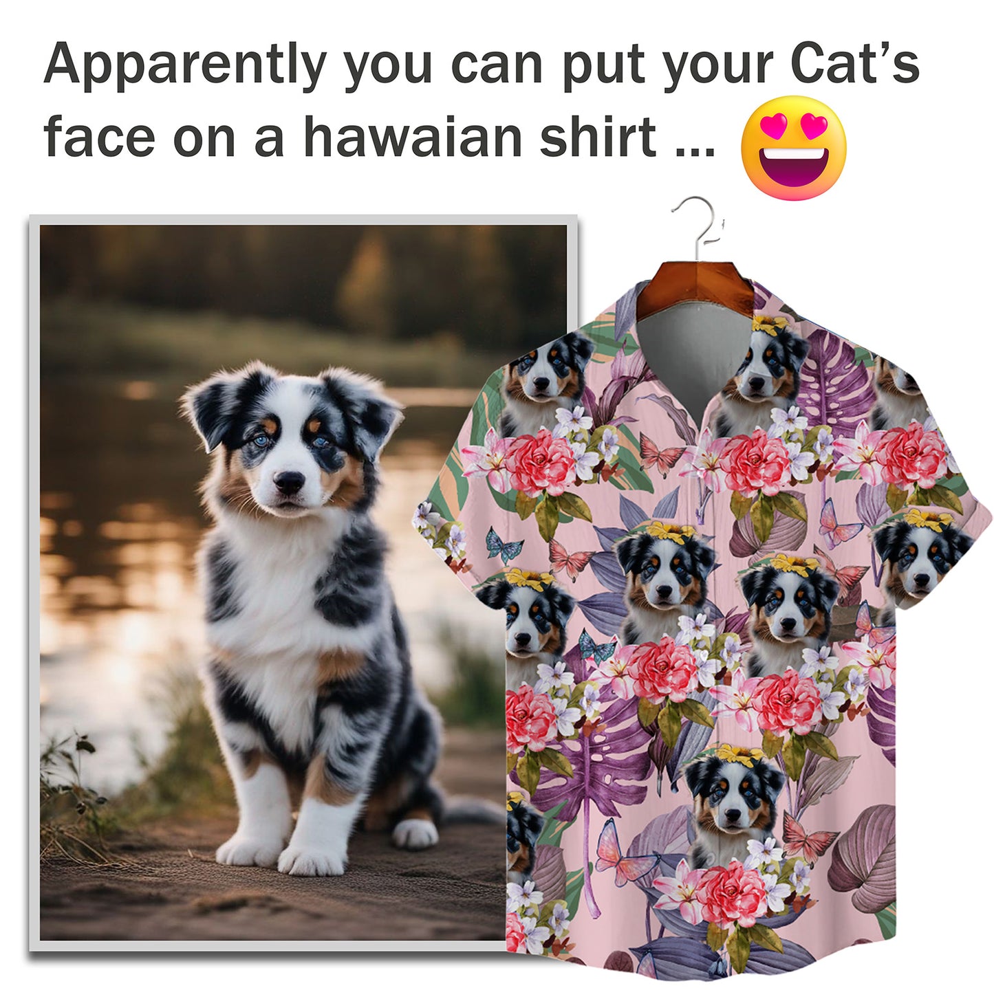 Individuelles Hawaiihemd für Tierliebhaber | Personalisiertes Geschenk für Tierliebhaber | Blumen- und tropisches Blättermuster, rosa Aloha-Shirt