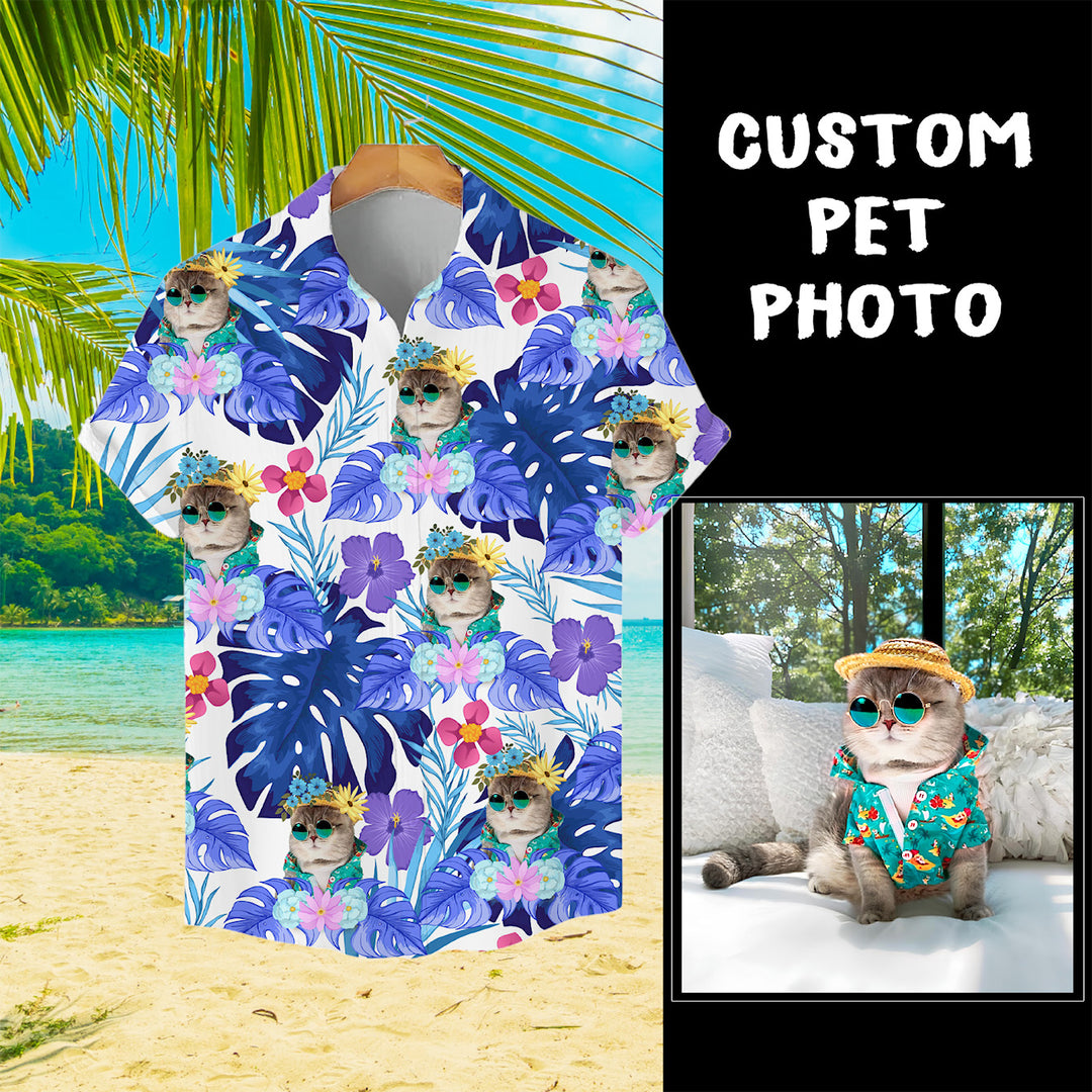 Custom Hawaiian Shirt for Pet Lovers | Personalized Pet Lovers Gift | Tropical Leaves & Flowers Pattern White Color Aloha Shirt