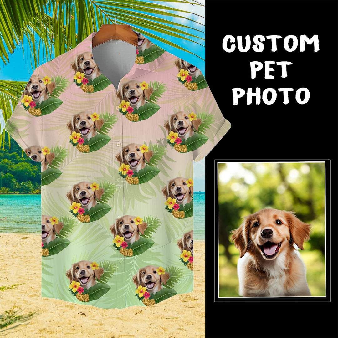 Custom Hawaiian Shirt for Pet Lovers | Personalized Pet Lovers Gift | Pineapples & Hibiscus Pattern Pastel Color Aloha Shirt