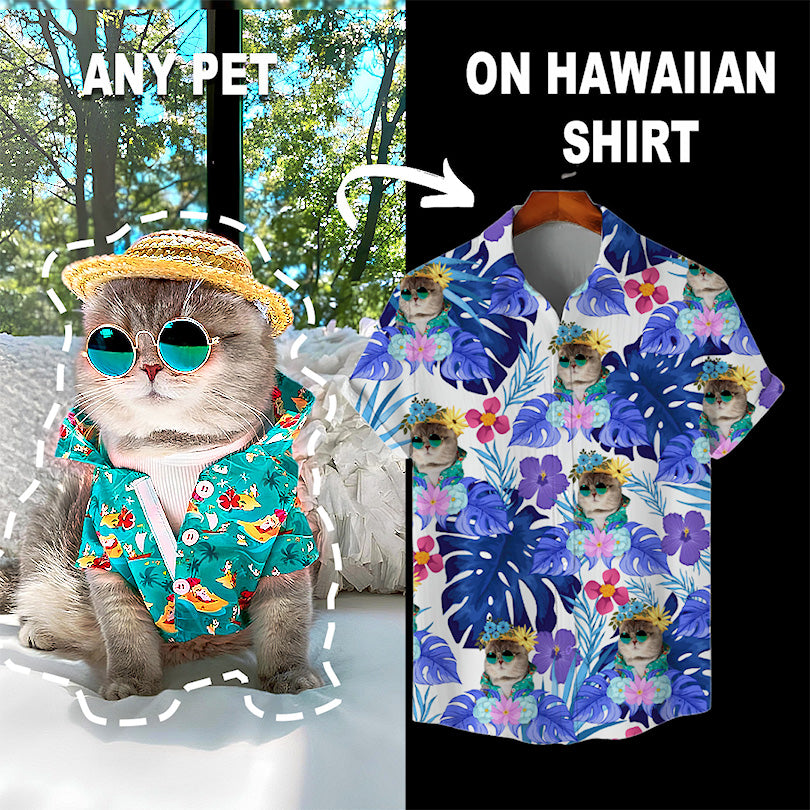 Custom Hawaiian Shirt for Pet Lovers | Personalized Pet Lovers Gift | Tropical Leaves & Flowers Pattern White Color Aloha Shirt