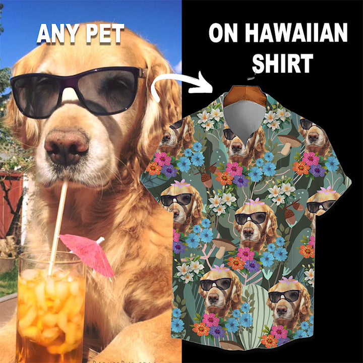 Custom Hawaiian Shirt for Pet Lovers | Personalized Pet Lovers Gift | Floral & Tropical Leaves Pattern Dark Color Aloha Shirt