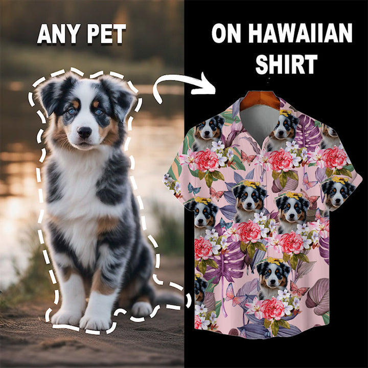 Custom Hawaiian Shirt for Pet Lovers | Personalized Pet Lovers Gift | Floral & Tropical Leaves Pattern Pink Color Aloha Shirt