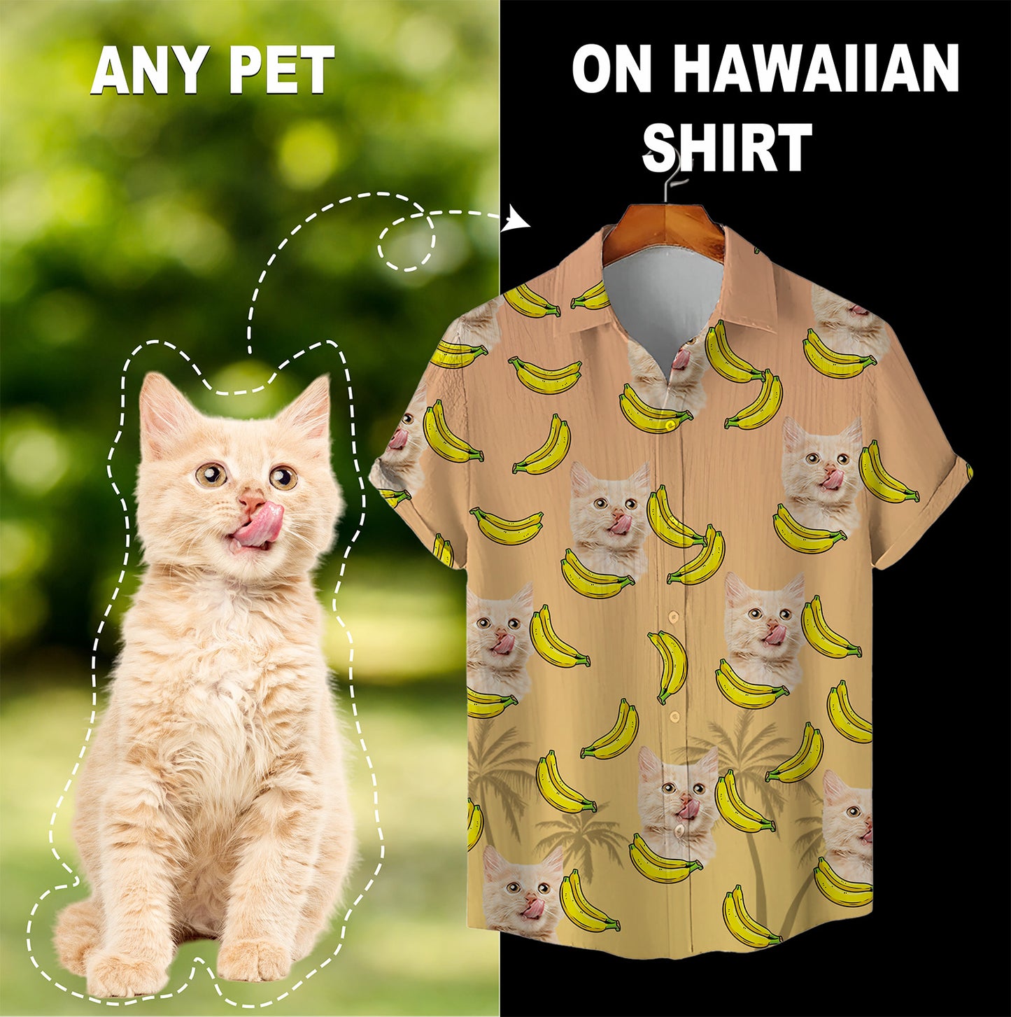 Custom Hawaiian Shirt for Pet Lovers | Personalized Pet Lovers Gift | Bananas & Palm Trees Pattern Beige Color Aloha Shirt