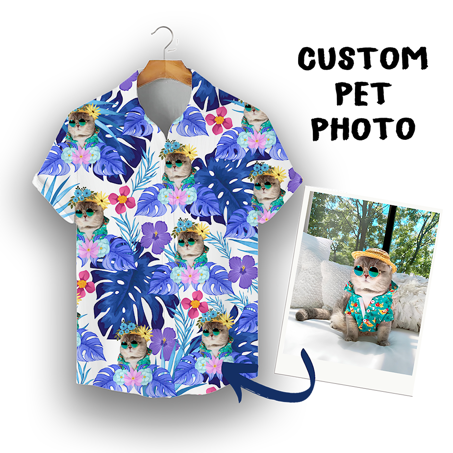 Custom Hawaiian Shirt for Pet Lovers | Personalized Pet Lovers Gift | Tropical Leaves & Flowers Pattern White Color Aloha Shirt