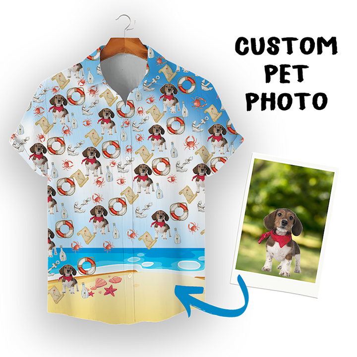 Custom Hawaiian Shirt for Pet Lovers | Personalized Pet Lovers Gift | Beach Pattern Light Color Aloha Shirt