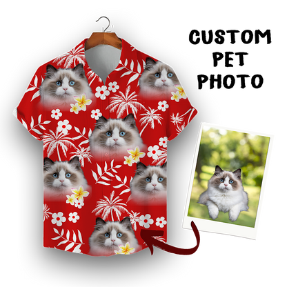 Custom Hawaiian Shirt for Pet Lovers | Personalized Pet Lovers Gift | Palm Trees & Flowers Pattern Red Color Aloha Shirt