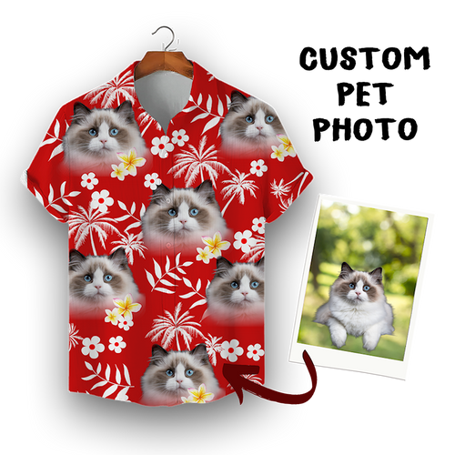 Custom Hawaiian Shirt for Pet Lovers | Personalized Pet Lovers Gift | Palm Trees & Flowers Pattern Red Color Aloha Shirt