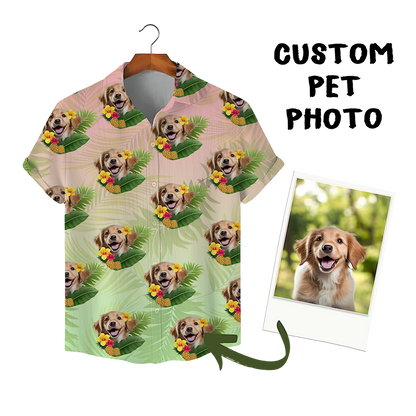 Custom Hawaiian Shirt for Pet Lovers | Personalized Pet Lovers Gift | Pineapples & Hibiscus Pattern Pastel Color Aloha Shirt