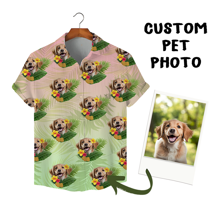 Custom Hawaiian Shirt for Pet Lovers | Personalized Pet Lovers Gift | Pineapples & Hibiscus Pattern Pastel Color Aloha Shirt