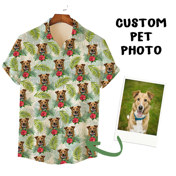 Custom Hawaiian Shirt for Pet Lovers | Personalized Pet Lovers Gift | Tropical Leaves & Flowers Pattern Light Color Aloha Shirt