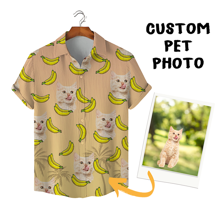 Custom Hawaiian Shirt for Pet Lovers | Personalized Pet Lovers Gift | Bananas & Palm Trees Pattern Beige Color Aloha Shirt