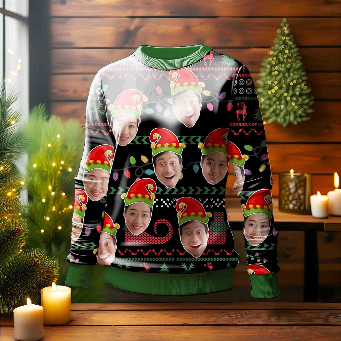 Benutzerdefiniertes Gesicht &amp; Weihnachtslichter Benutzerdefinierter hässlicher Pullover