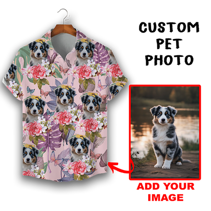 Individuelles Hawaiihemd für Tierliebhaber | Personalisiertes Geschenk für Tierliebhaber | Blumen- und tropisches Blättermuster, rosa Aloha-Shirt