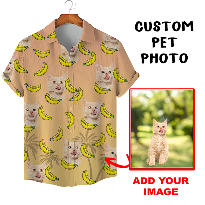 Custom Hawaiian Shirt for Pet Lovers | Personalized Pet Lovers Gift | Bananas & Palm Trees Pattern Beige Color Aloha Shirt