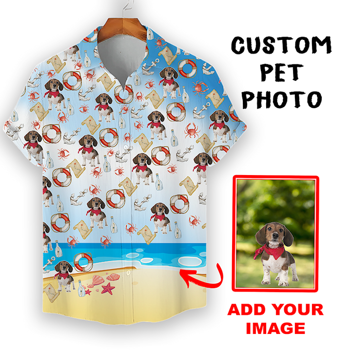 Custom Hawaiian Shirt for Pet Lovers | Personalized Pet Lovers Gift | Beach Pattern Light Color Aloha Shirt