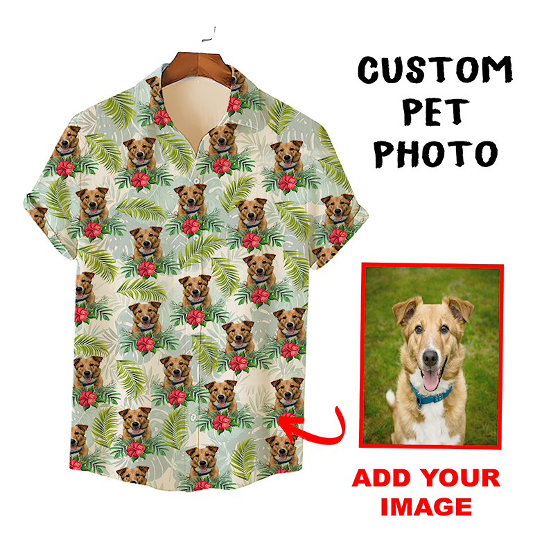 Custom Hawaiian Shirt for Pet Lovers | Personalized Pet Lovers Gift | Tropical Leaves & Flowers Pattern Light Color Aloha Shirt