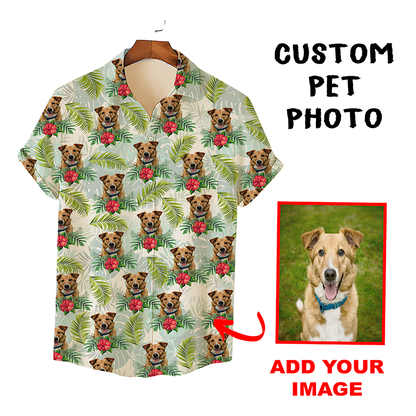 Individuelles Hawaiihemd für Tierliebhaber | Personalisiertes Geschenk für Tierliebhaber | Helles Aloha-Shirt mit tropischem Blätter- und Blumenmuster