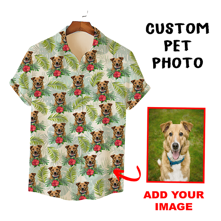 Custom Hawaiian Shirt for Pet Lovers | Personalized Pet Lovers Gift | Tropical Leaves & Flowers Pattern Light Color Aloha Shirt