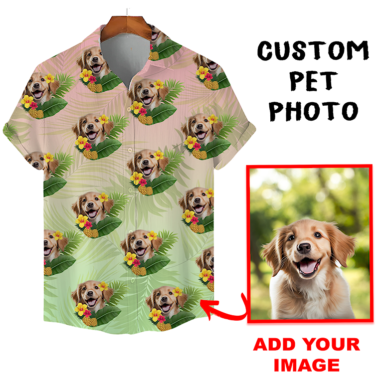 Custom Hawaiian Shirt for Pet Lovers | Personalized Pet Lovers Gift | Pineapples & Hibiscus Pattern Pastel Color Aloha Shirt