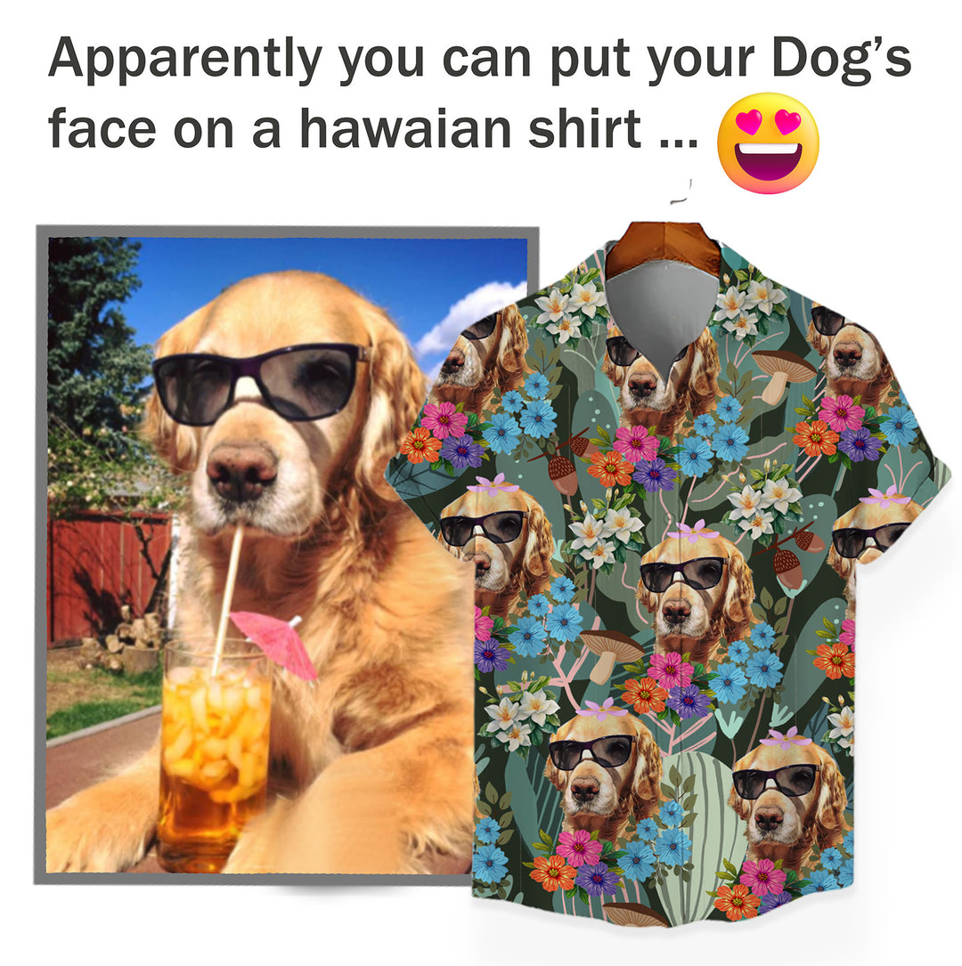 Custom Hawaiian Shirt for Pet Lovers | Personalized Pet Lovers Gift | Floral & Tropical Leaves Pattern Dark Color Aloha Shirt